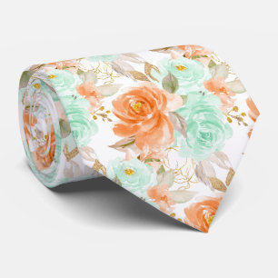 PixDezines H2 Coral Orange Green Roses   Tie