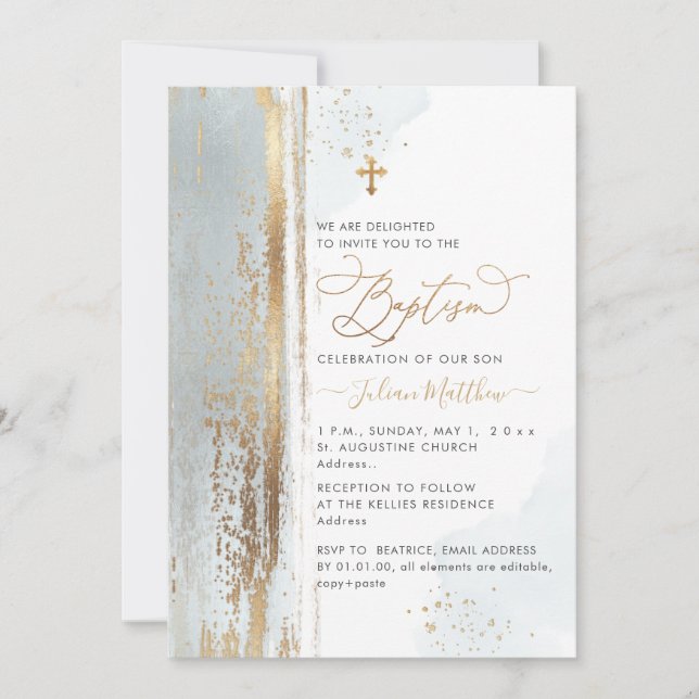 PixDezines H2  Dusty Blue Baptism Invitation (Front)