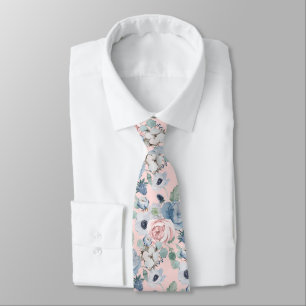 PixDezines H2 Dusty Blue Pink Peonies DIY Colour Tie