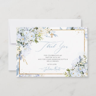PixDezines H2 Dusty Blue Roses Baptism Thank You Invitation