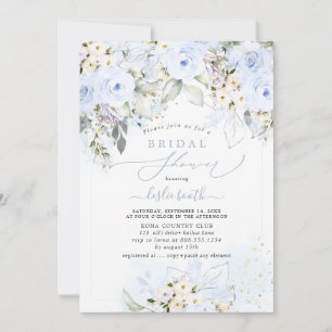 PixDezines H2 Dusty Blue Roses Bridal Shower Invitation