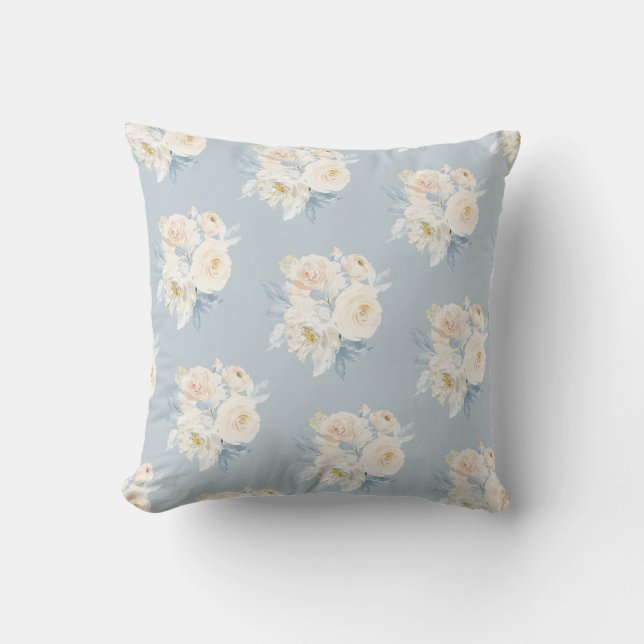 PixDezines H2 Dusty Blue Roses Cushion (Front)