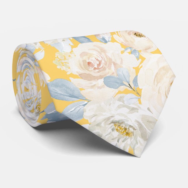 PixDezines H2 Dusty Blue Roses Tie (Rolled)