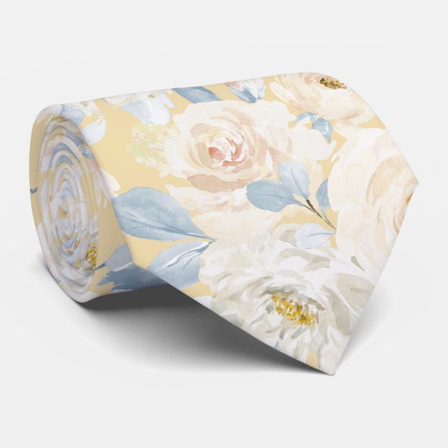 PixDezines H2 Dusty Blue Roses Tie (Rolled)