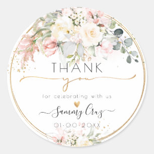 PixDezines H2 Dusty Blush Cream Roses Thank You Classic Round Sticker