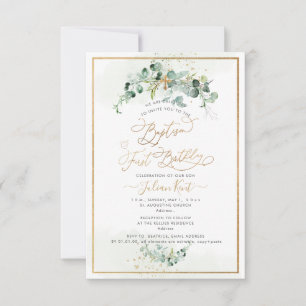 PixDezines H2 Eucalyptus Baptism First Birthday In Invitation
