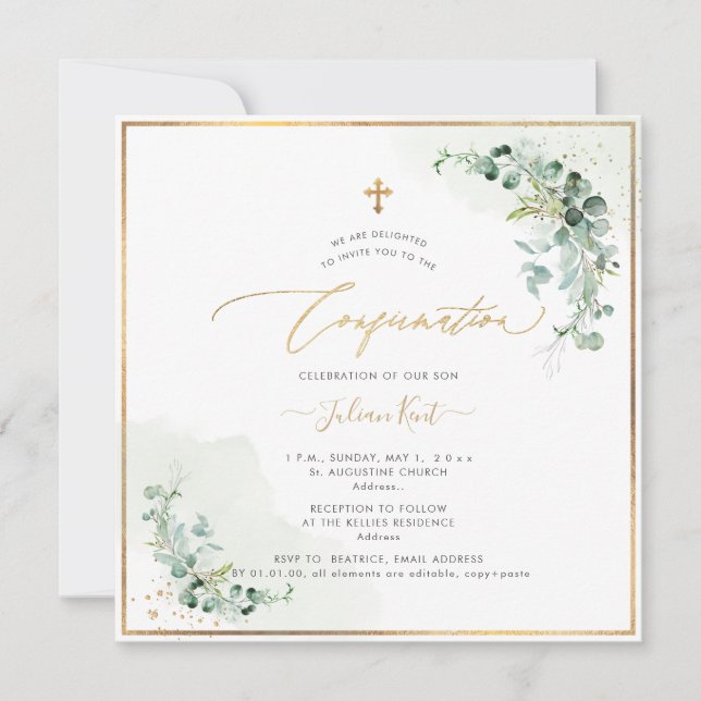 PixDezines H2 Eucalyptus Confirmation Invitation (Front)