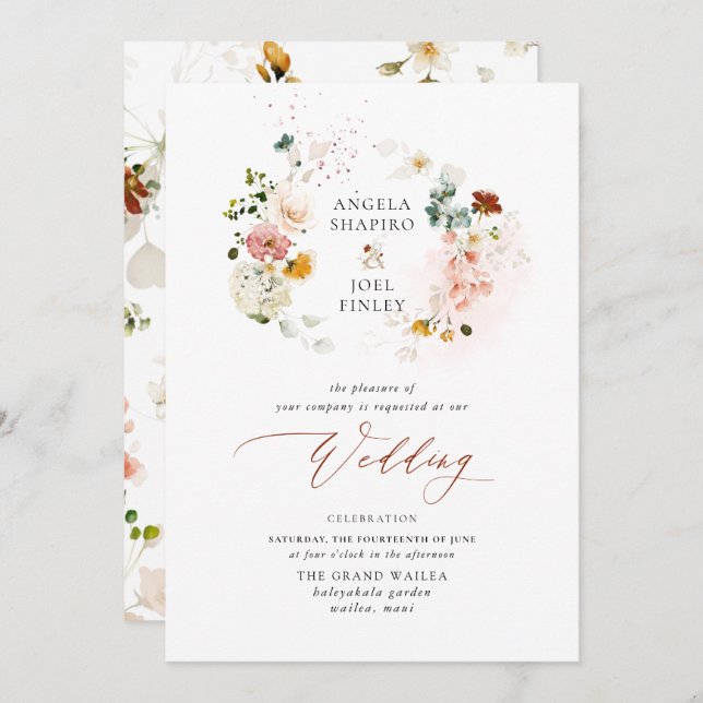 PixDezines H2 Fall Garden Flowers Boho Wedding Inv Invitation (Front/Back)