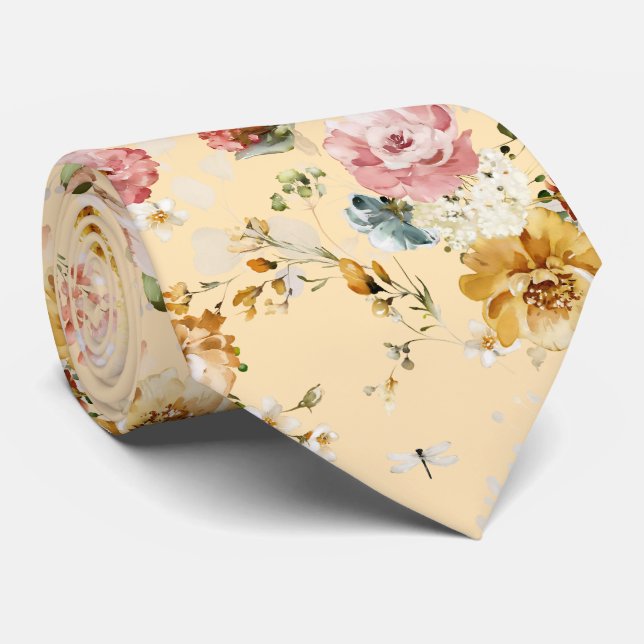 PixDezines H2 Fall Garden Flowers Neck Tie (Rolled)