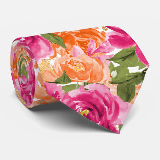 PixDezines H2 Flowers Hot Pink Orange Roses Tie