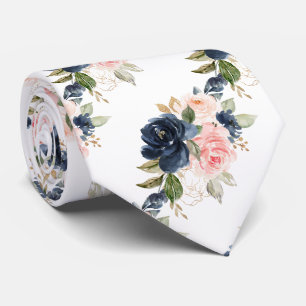 PixDezines H2 Flowers Navy Blue Blush Roses Tie