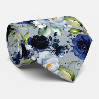 PixDezines H2 Flowers Navy n Dusty Blue Tie