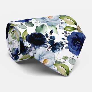 PixDezines H2 Flowers Navy n Dusty Blue Tie