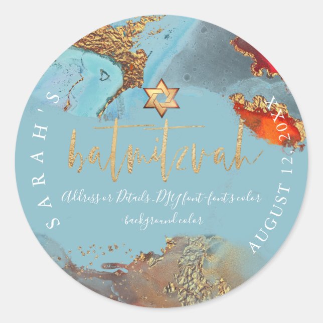 PixDezines H2 Galaxy Modern Abstract Bat Mitzvah Classic Round Sticker (Front)