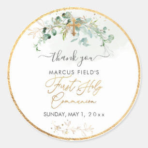 PixDezines H2 Greenery  Eucalyptus Holy Communion Classic Round Sticker