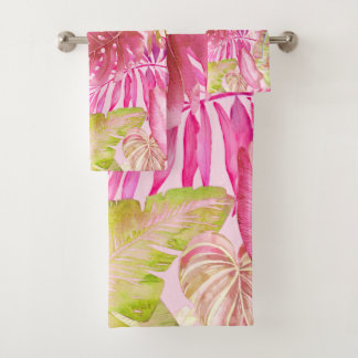 PixDezines H2 Hawaiian Jungle Greenery Bath Towel Set