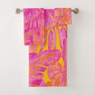 PixDezines H2 Hawaiian Jungle Hot Pink Orange Bath Towel Set