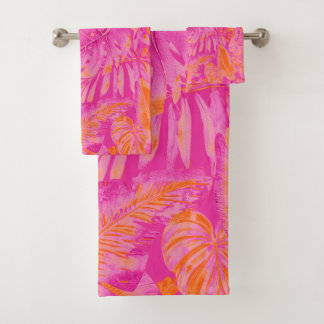 PixDezines H2 Hawaiian Jungle Hot Pink Orange Bath Towel Set