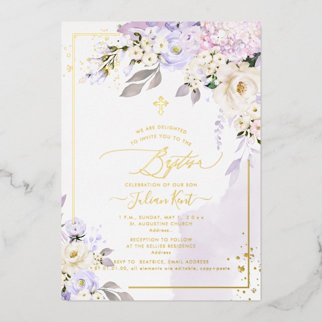 PixDezines H2 Hydrangeas Cream Roses Baptism Foil  (Front)