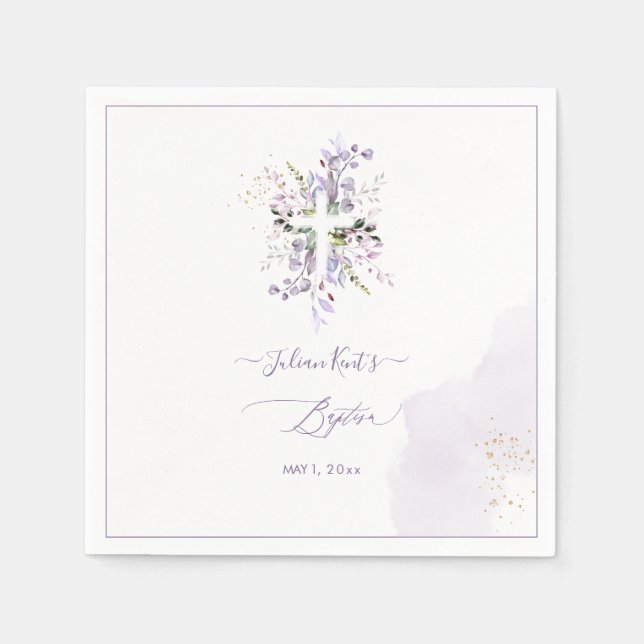 PixDezines H2 Lilac Purple Eucalyptus Baptism Napkin (Front)