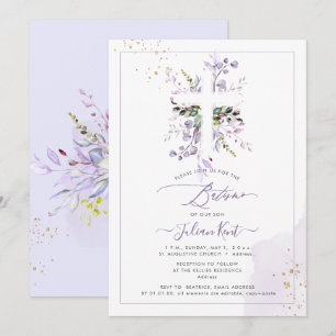PixDezines H2 Lilac Purple Eucalyptus Batismo Invitation