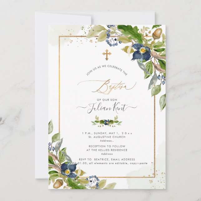 PixDezines H2 Oak n Berry Baptism  Invitation (Front)