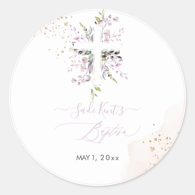 PixDezines H2 Pink Eucalyptus Baptism Classic Round Sticker (Front)