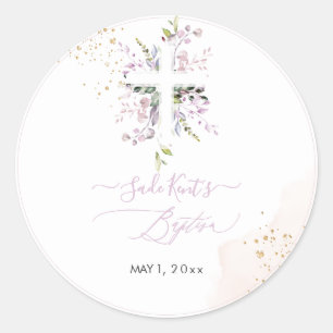 PixDezines H2 Pink Eucalyptus Baptism Classic Round Sticker
