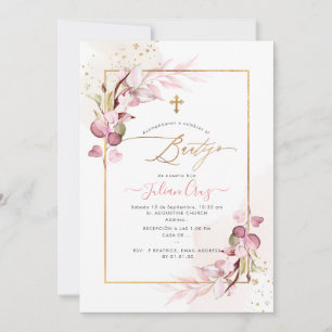 PixDezines H2 Pink Eucalyptus Bautizo Invitation
