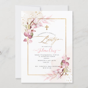 PixDezines H2 Pink Eucalyptus Bautizo Invitation