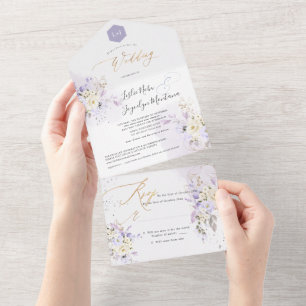PixDezines H2 Purple Hyde Dusty Purple Roses All In One Invitation