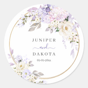 PixDezines H2 Purple Hydrangeas Roses Classic Round Sticker