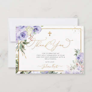 PixDezines H2 Purple Roses Communion Thank You Invitation
