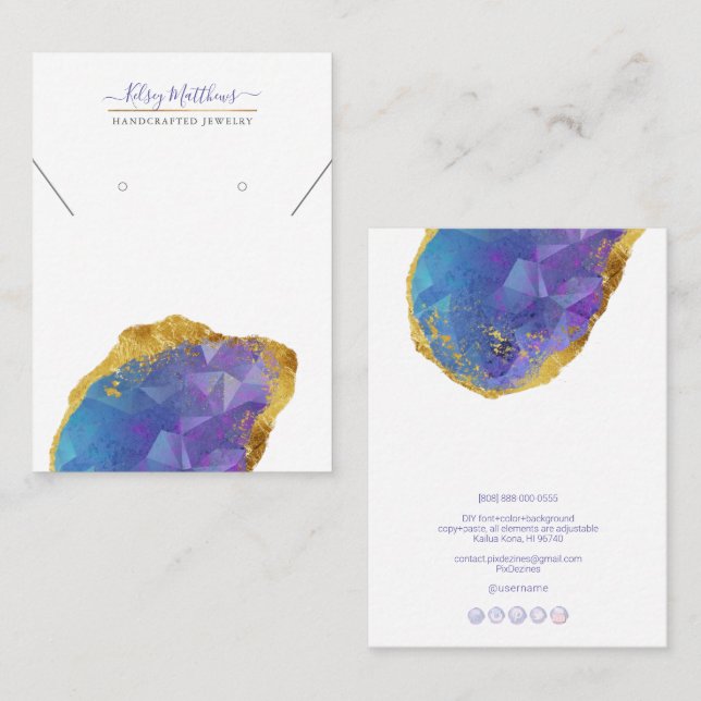 PixDezines H2 Quartz Crystal Ombre Blue Purple Business Card (Front/Back)