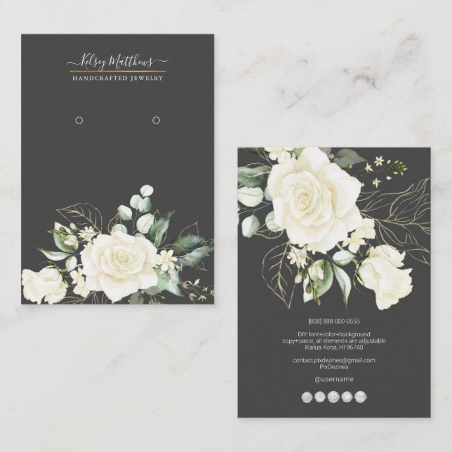 PixDezines H2 Roses Cream Earrings Display Business Card (Front/Back)