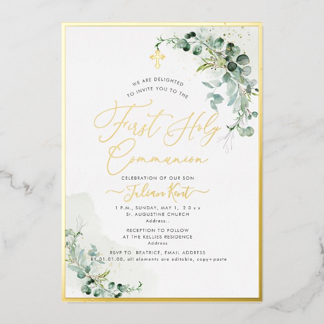 PixDezines H2 Rustic Eucalyptus First Communion (Front)
