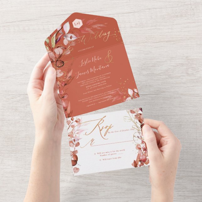 PixDezines H2 Rustic Fall Eucalyptus Gold Dust All All In One Invitation (Tearaway)