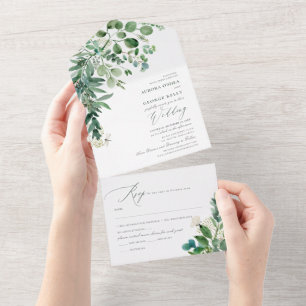 PixDezines H2 Rustic Greenery Gum Eucalyptus All In One Invitation
