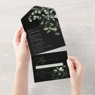 PixDezines H2 Rustic Gum Eucalyptus Gold Green All In One Invitation