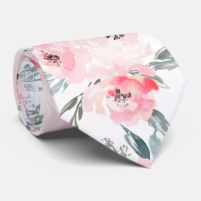 PixDezines H2 Spring Flowers Blush+Slate Blue Tie (Rolled)