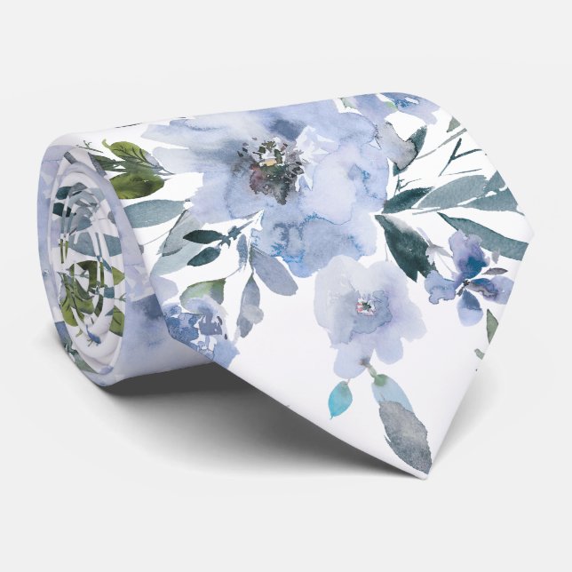 PixDezines H2 Spring Flowers Dusty Blue Navy Tie (Rolled)