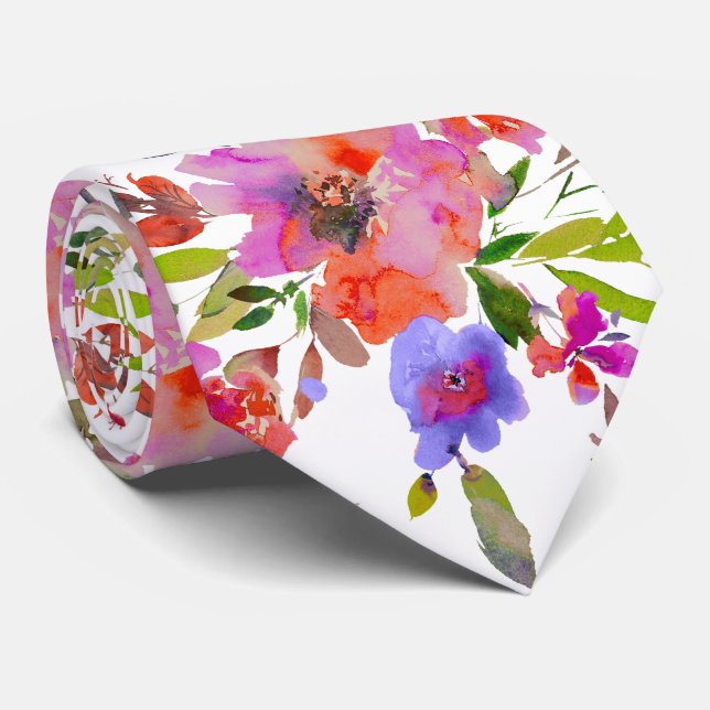 PixDezines H2 Spring Flowers Pink Red Tie (Rolled)