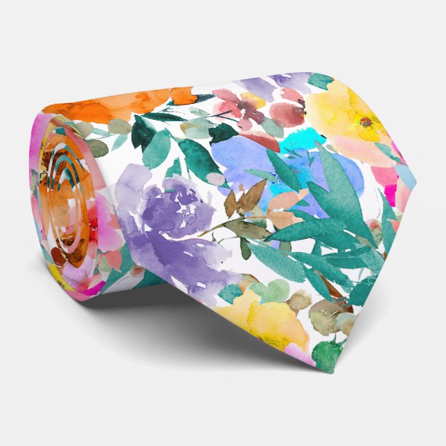 PixDezines H2 Summer Flowers Bright Hues Tie (Rolled)