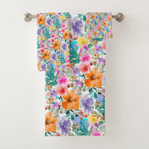 PixDezines H2 Summer Flowers Full Spectrum Bath Towel Set