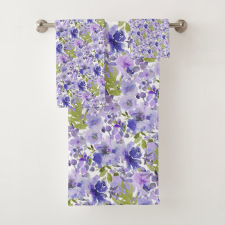 PixDezines H2 Summer Flowers Lavender Lilac Bath Towel Set