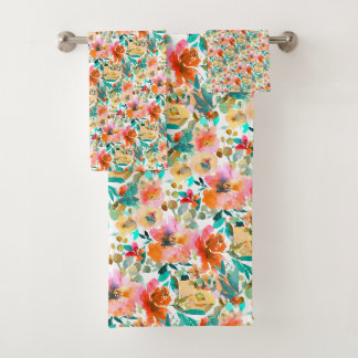 PixDezines H2 Summer Flowers Orange Hues Bath Towel Set