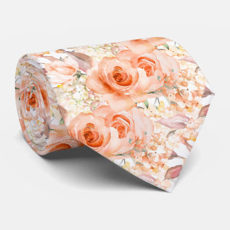 PixDezines H2 Summer Peachy Orange Roses Hydrangea Tie