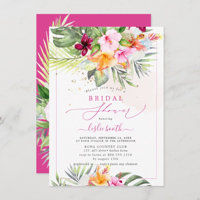 PixDezines H2 Tropical Paradise Bridal Shower Invitation (Front/Back)