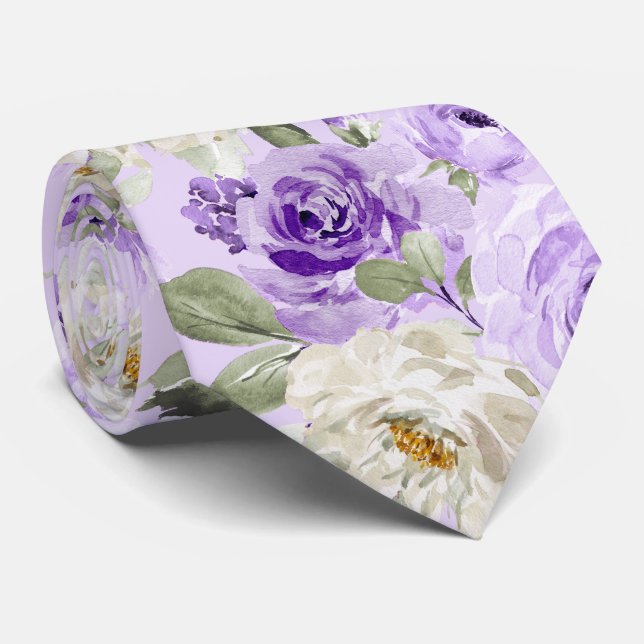PixDezines H2 Violet Purple Roses Tie (Rolled)