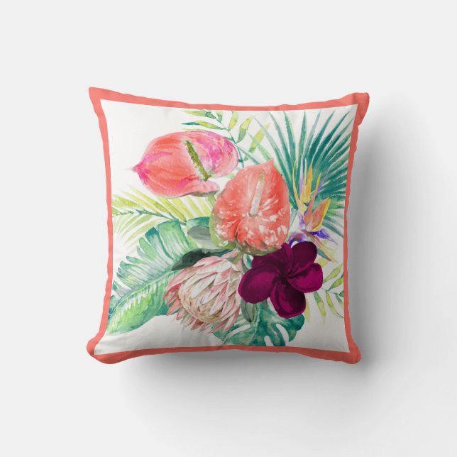 PixDezines H2Tropical Paradise Flowers DIY colours Cushion (Front)